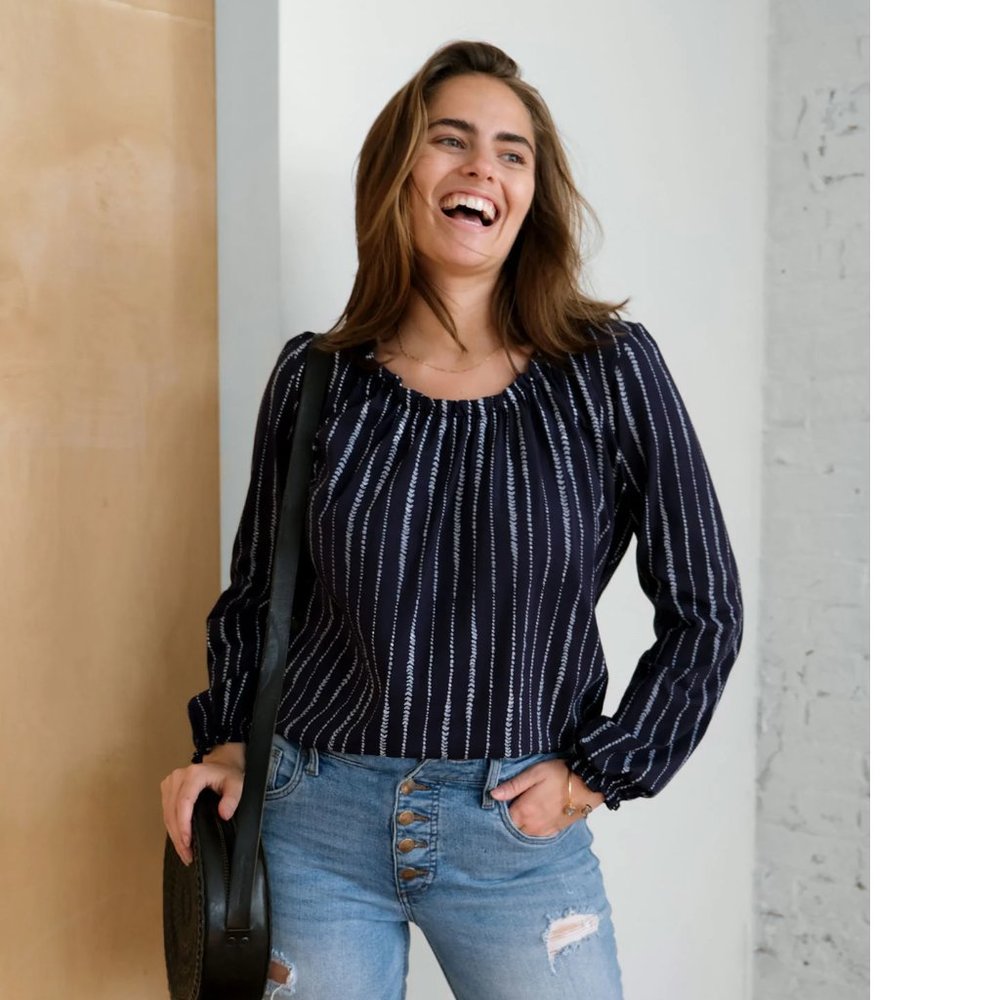Vinci printed top in Navy & White by Elegantees